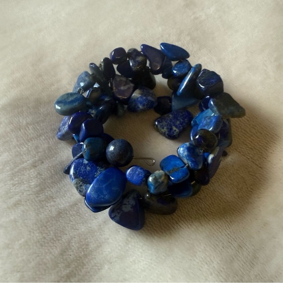 Lapis Lazuli Blue Gemstone Wrap Bracelet - Picture 1 of 7